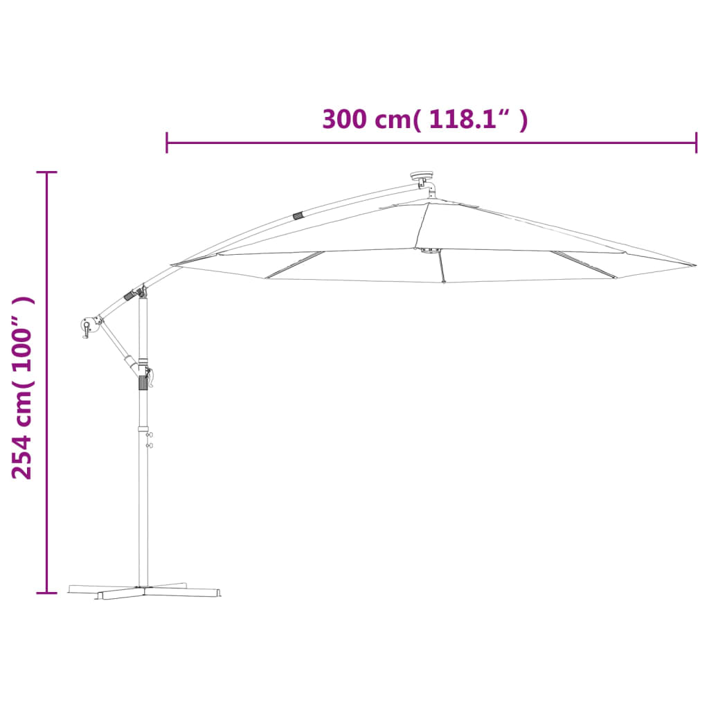 Guarda-sol cantilever com luzes LED 300 cm cinza-acastanhado