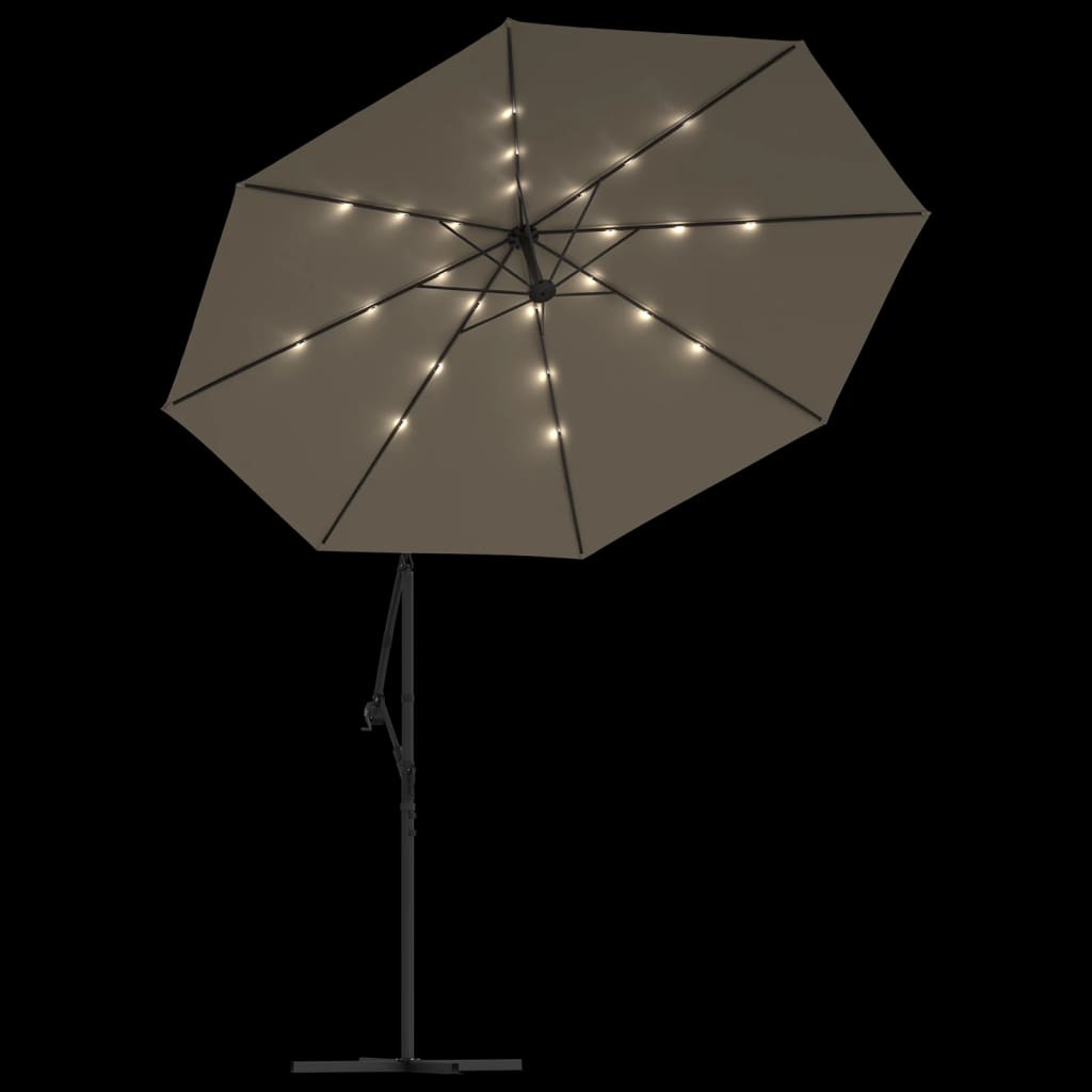 Guarda-sol cantilever com luzes LED 300 cm cinza-acastanhado