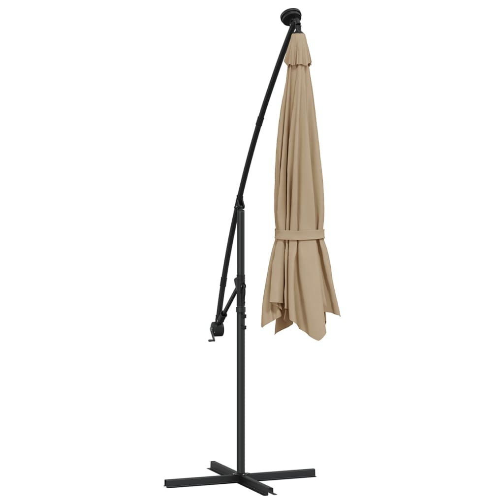 Guarda-sol cantilever com luzes LED 300 cm cinza-acastanhado