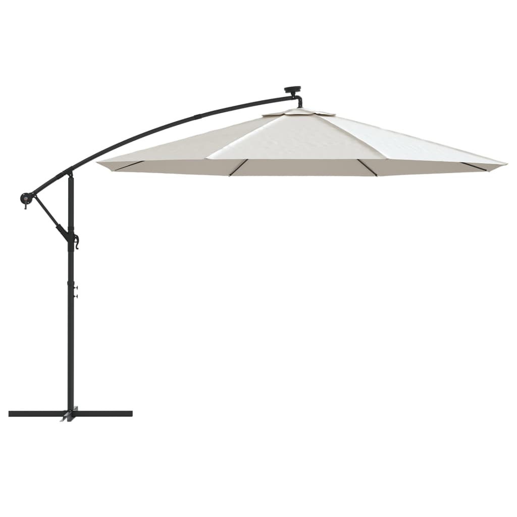 Guarda-sol cantilever c/ luzes LED e poste metal 350 cm areia