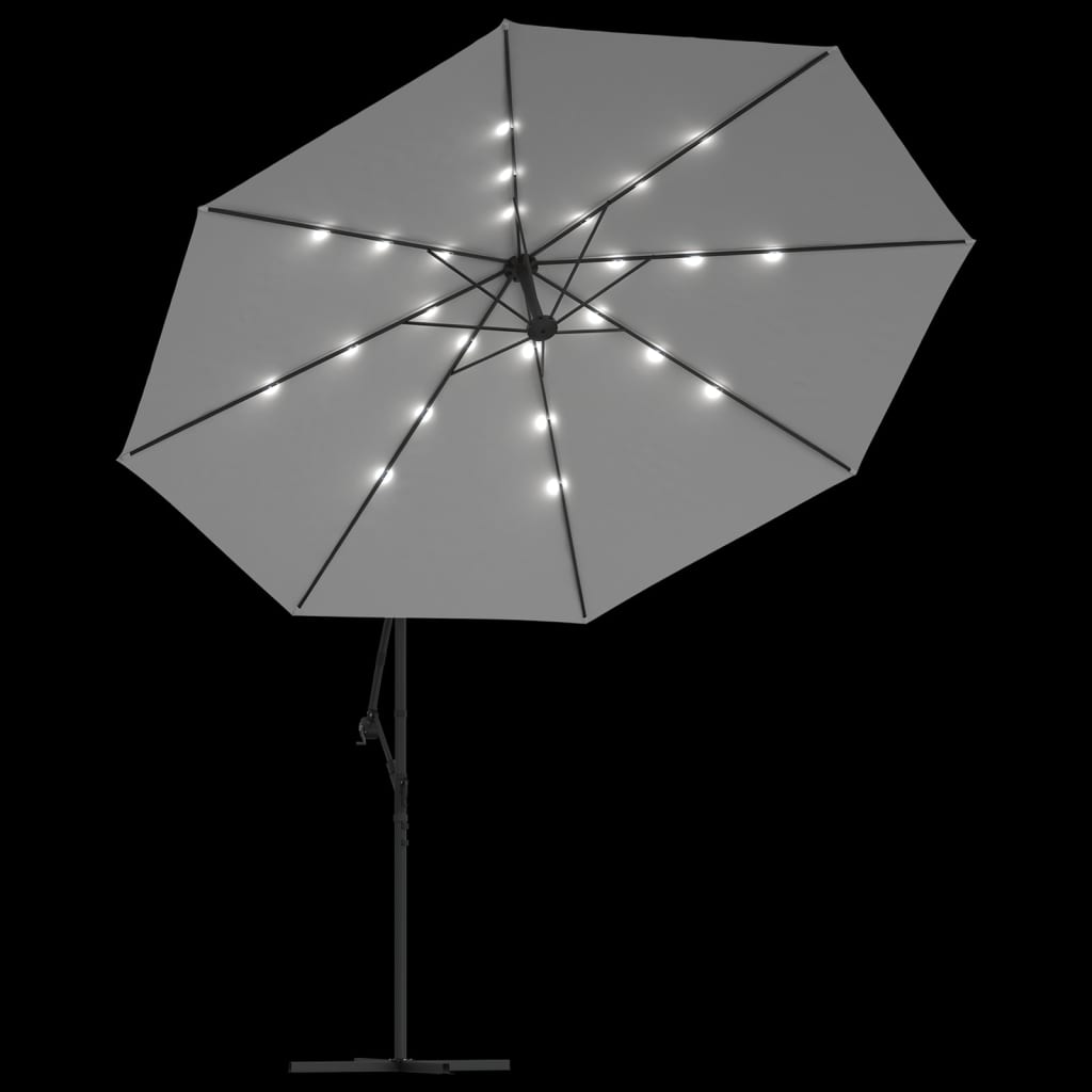 Guarda-sol cantilever c/ luzes LED e poste metal 350 cm areia