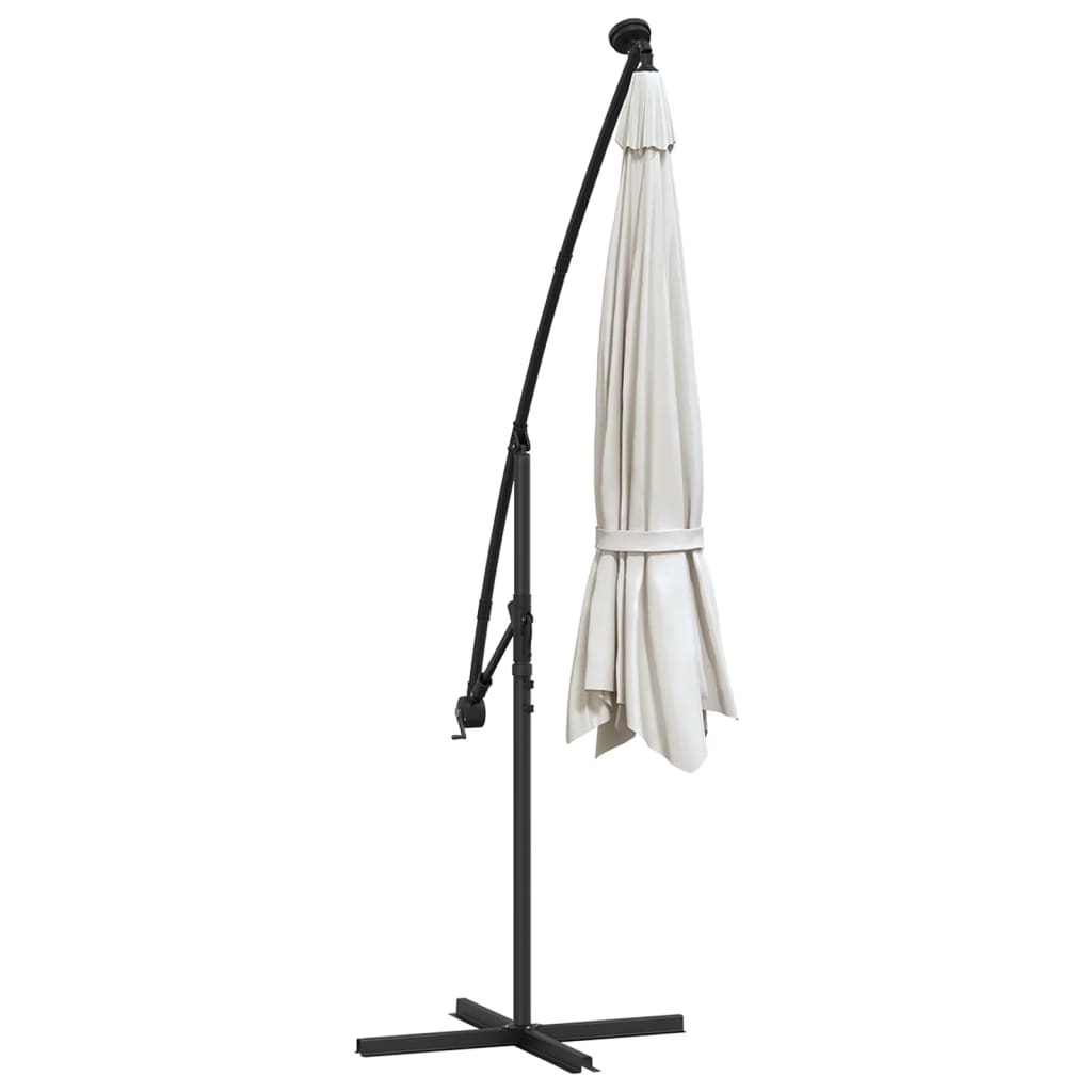 Guarda-sol cantilever c/ luzes LED e poste metal 350 cm areia