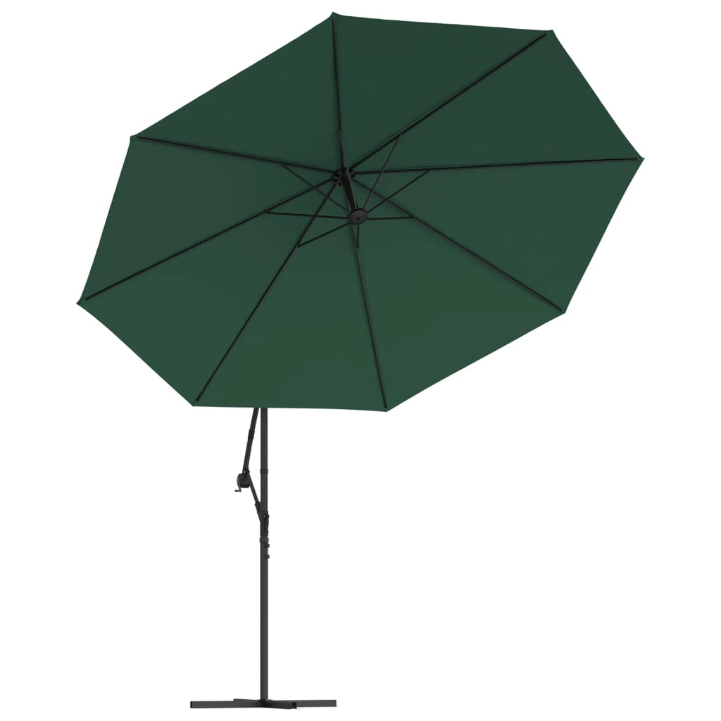 Guarda-sol cantilever c/ luzes LED e poste metal 350 cm verde