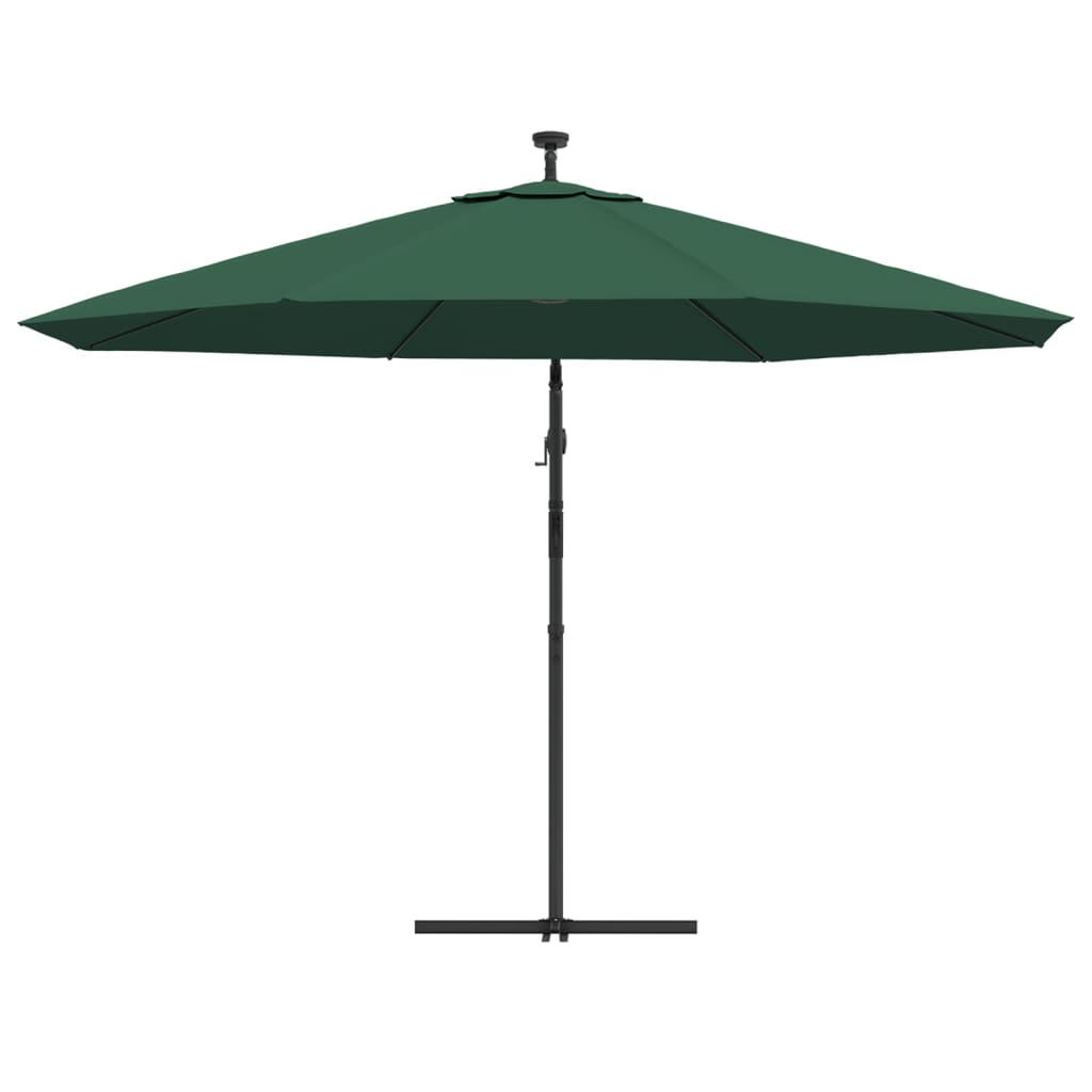 Guarda-sol cantilever c/ luzes LED e poste metal 350 cm verde