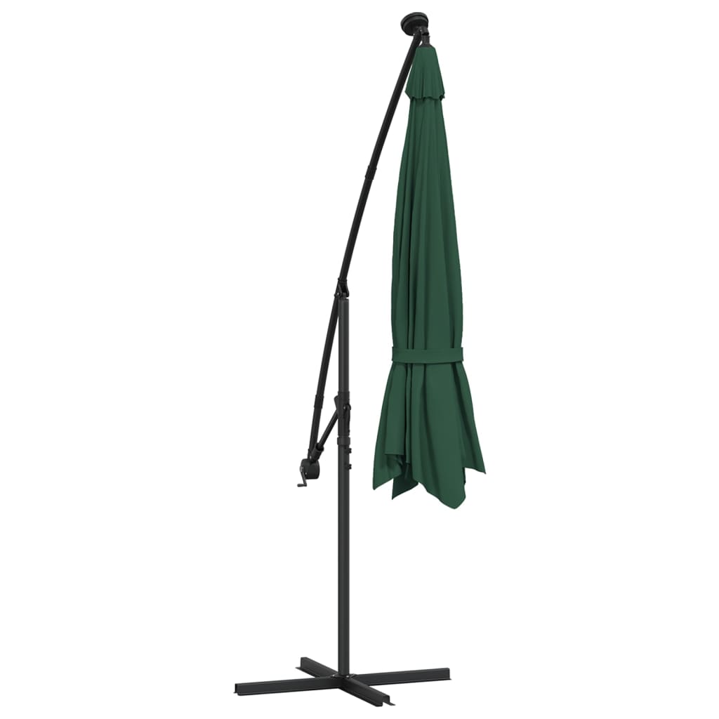 Guarda-sol cantilever c/ luzes LED e poste metal 350 cm verde