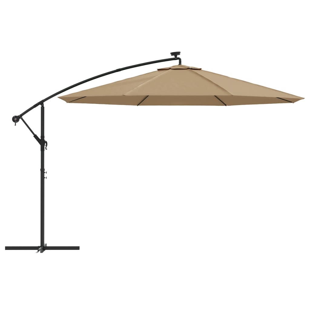 Guarda-sol cantilever c/ luzes LED 350 cm cinza-acastanhado