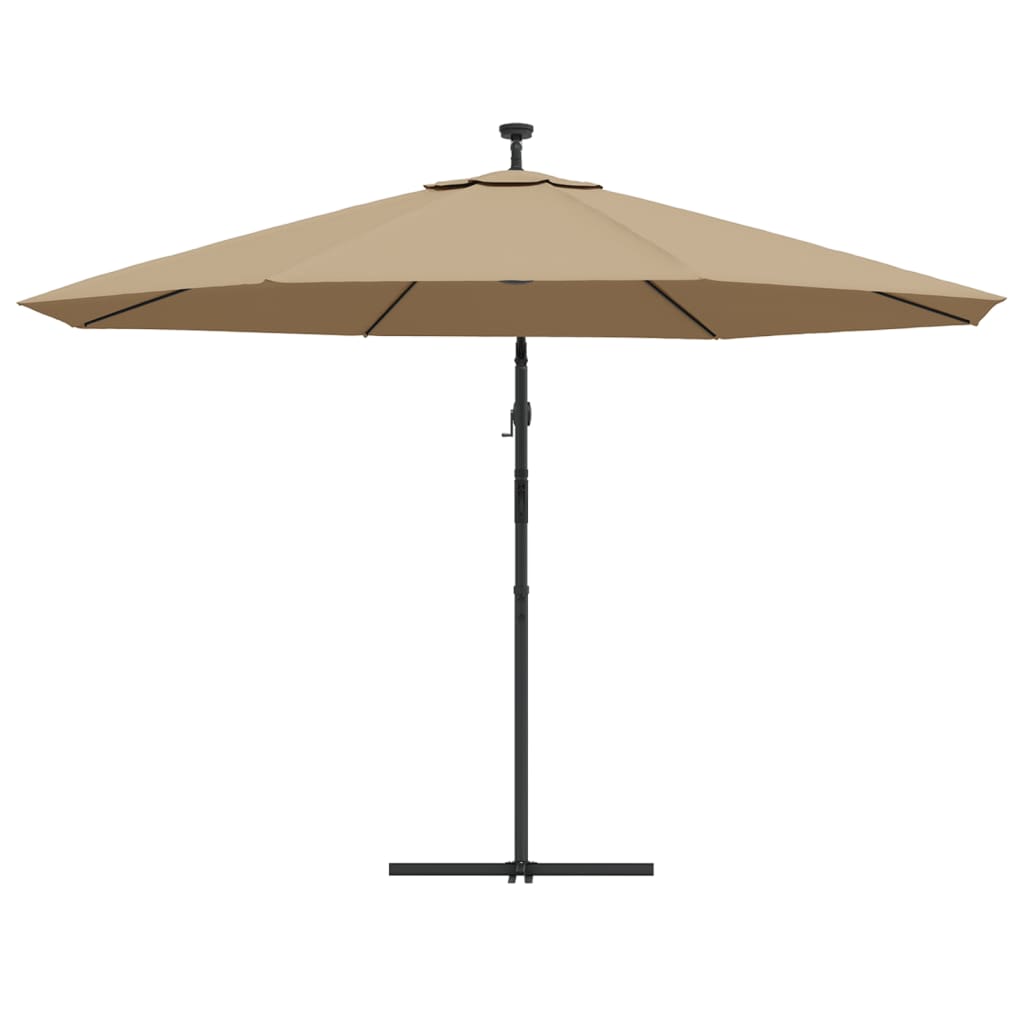 Guarda-sol cantilever c/ luzes LED 350 cm cinza-acastanhado