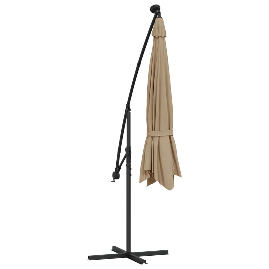 Guarda-sol cantilever c/ luzes LED 350 cm cinza-acastanhado