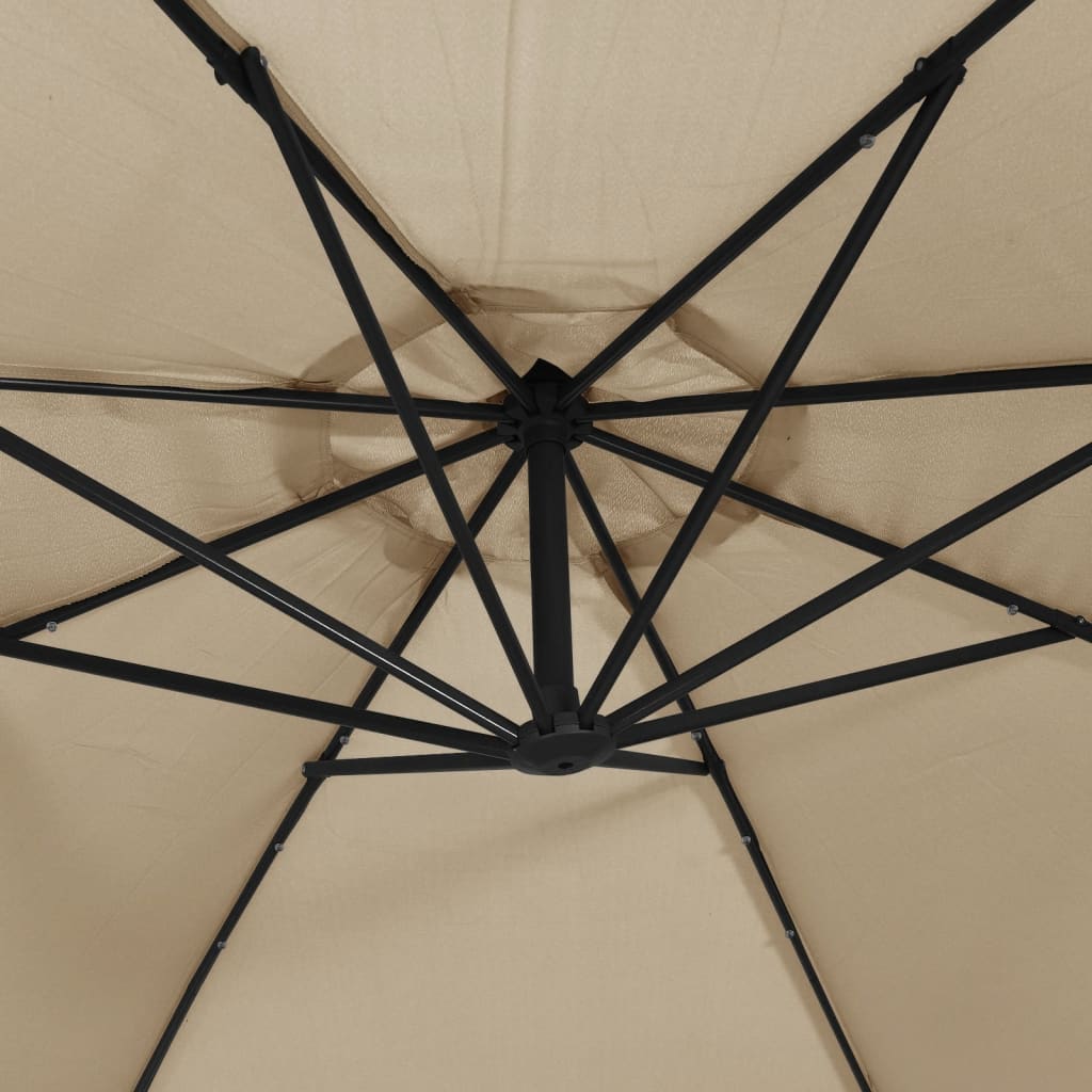 Guarda-sol cantilever c/ luzes LED 350 cm cinza-acastanhado