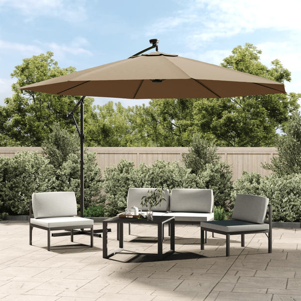 Guarda-sol cantilever c/ luzes LED 350 cm cinza-acastanhado