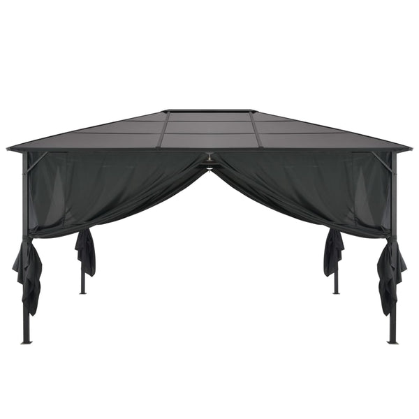 Gazebo com cortinas alumínio 4x3x2,6 m preto