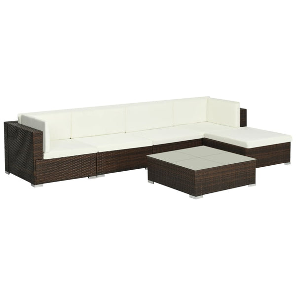 6 pcs conjunto lounge jardim c/ almofadões vime PE castanho
