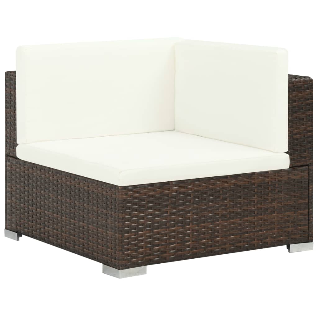 6 pcs conjunto lounge jardim c/ almofadões vime PE castanho