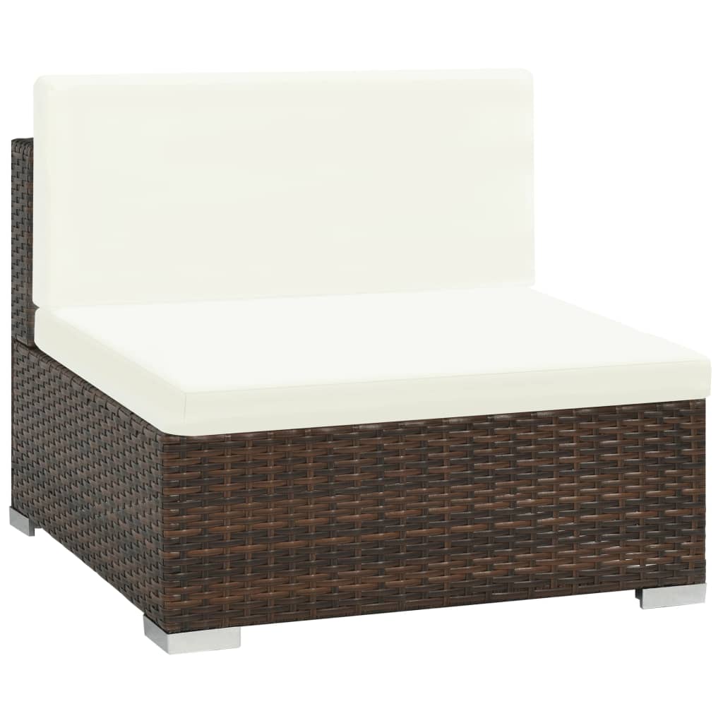 6 pcs conjunto lounge jardim c/ almofadões vime PE castanho