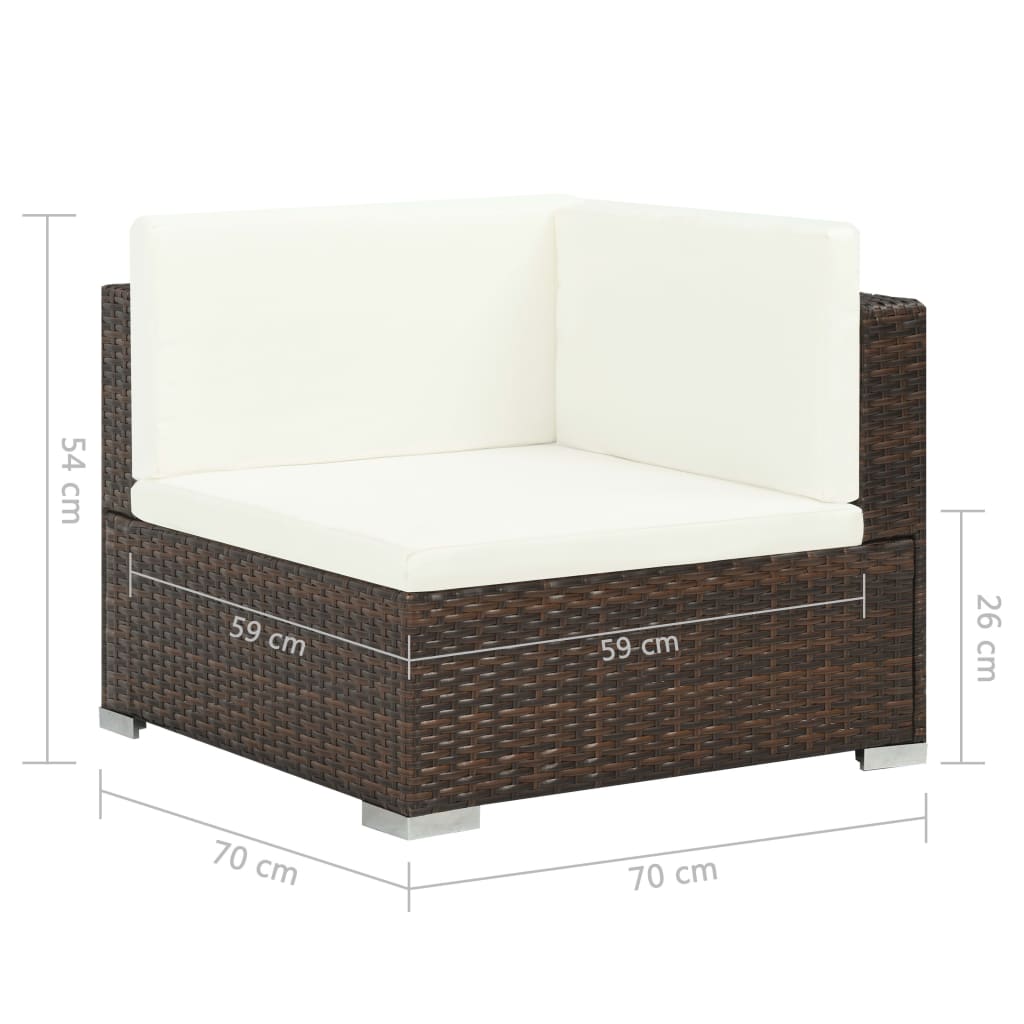 6 pcs conjunto lounge jardim c/ almofadões vime PE castanho
