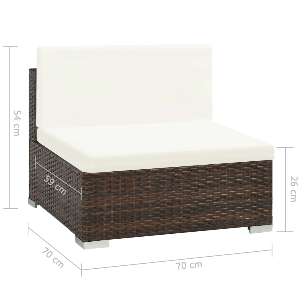 6 pcs conjunto lounge jardim c/ almofadões vime PE castanho