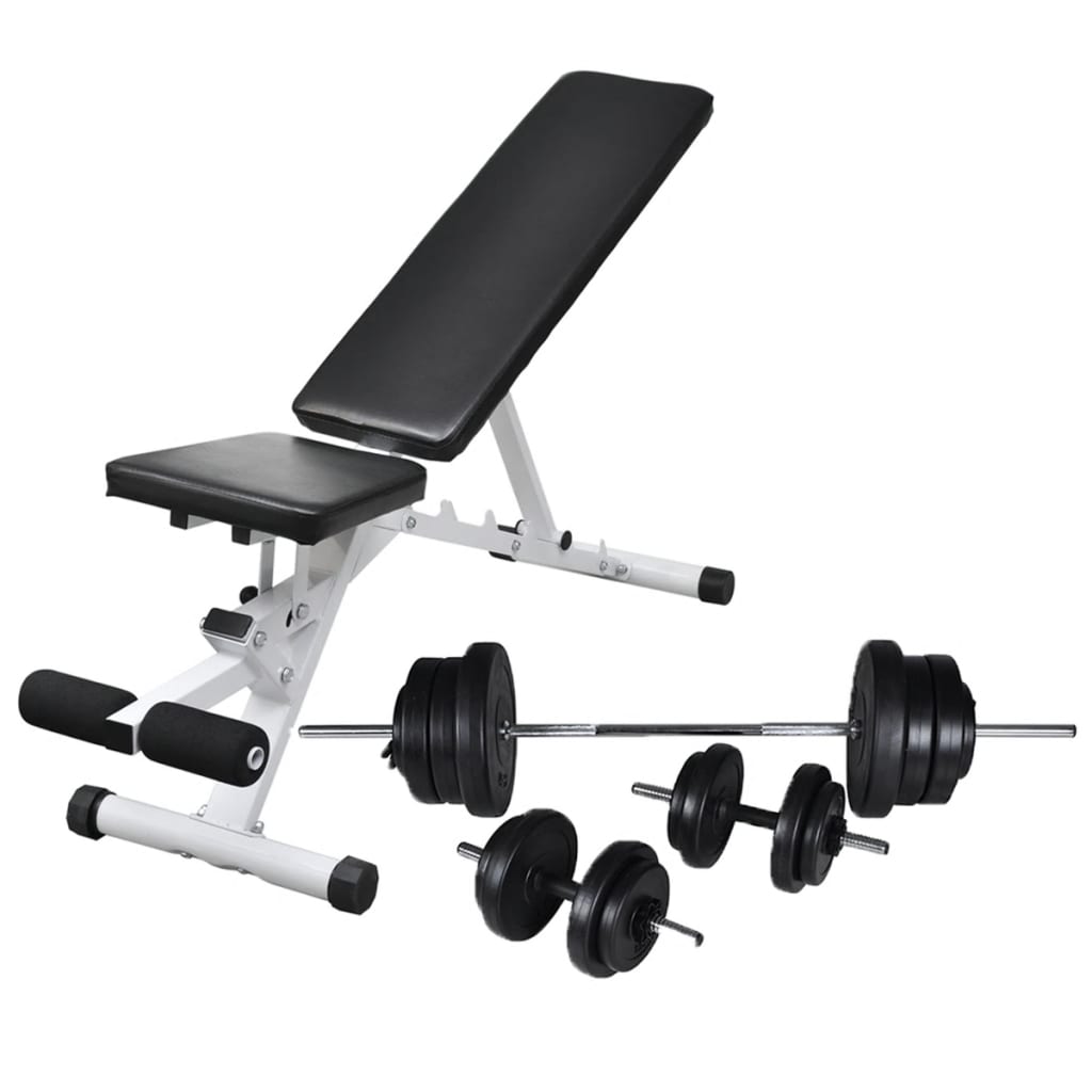 Banco musculação c/ conjunto de barras e halteres 60,5 kg