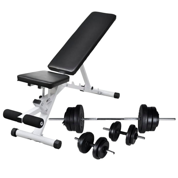 Banco musculação c/ conjunto de barras e halteres 60,5 kg