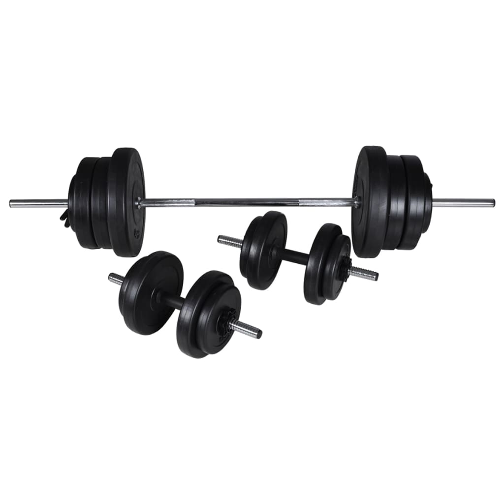 Banco musculação c/ conjunto de barras e halteres 60,5 kg