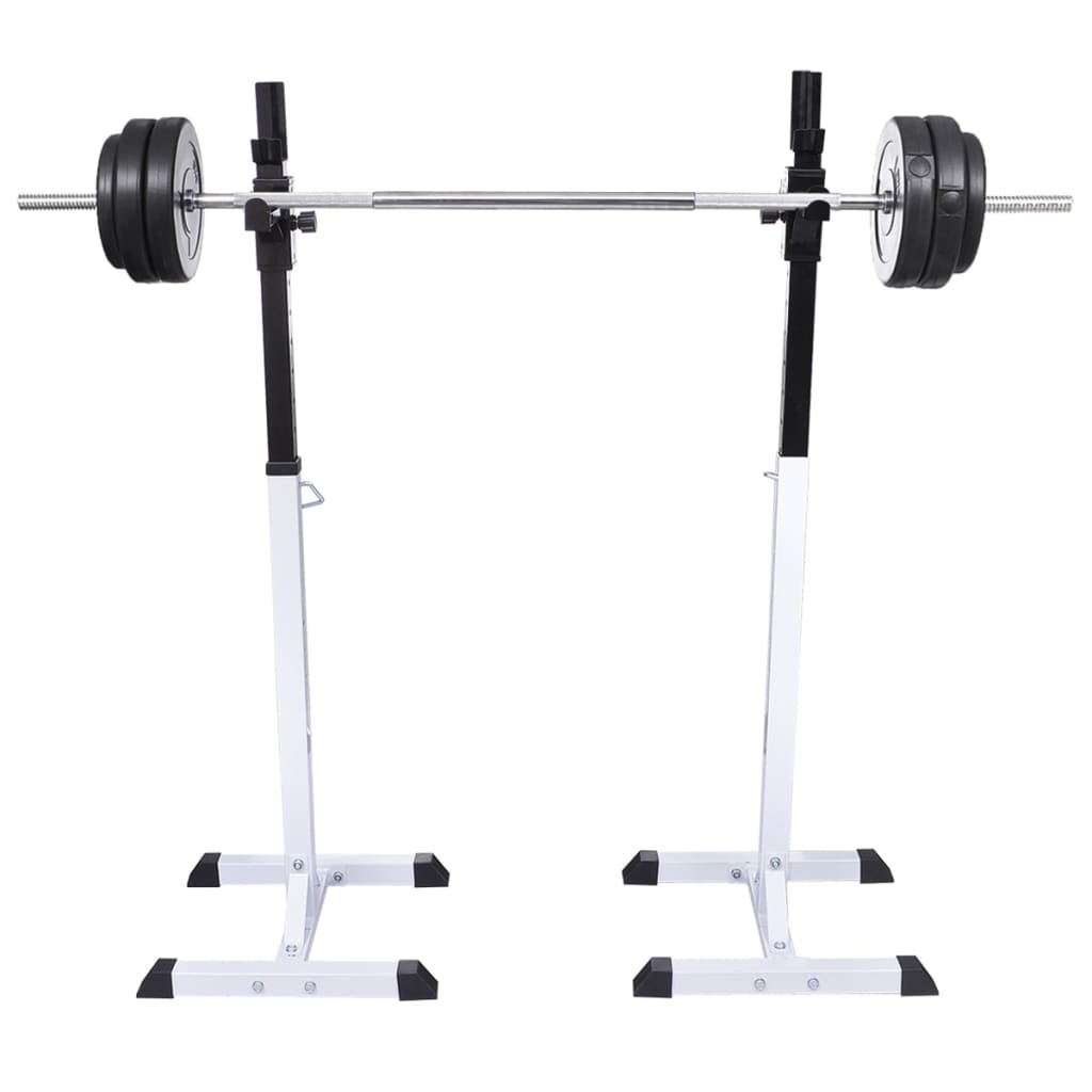 Suporte barra musculação c/ conjunto pesos e barras 60,5 kg
