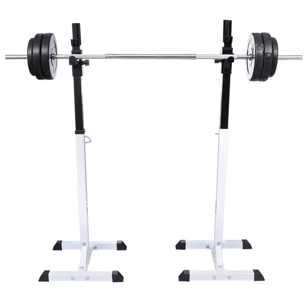 Suporte barra musculação c/ conjunto pesos e barras 60,5 kg
