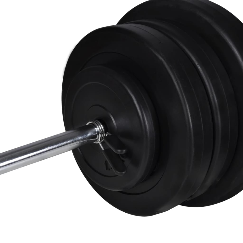 Suporte barra musculação c/ conjunto pesos e barras 60,5 kg