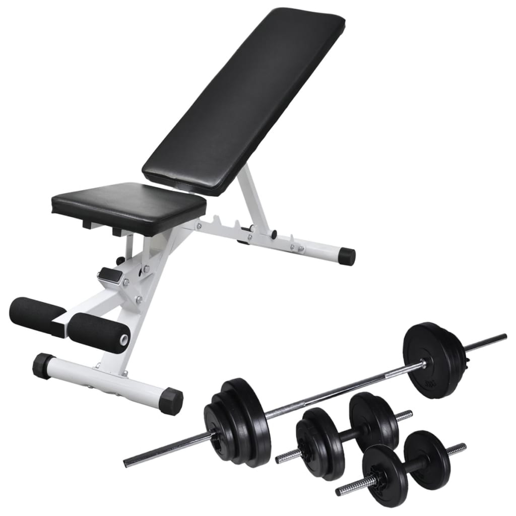 Banco musculação c/ conjunto de barras e halteres 30,5 kg