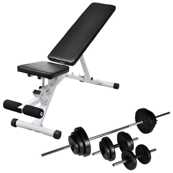 Banco musculação c/ conjunto de barras e halteres 30,5 kg