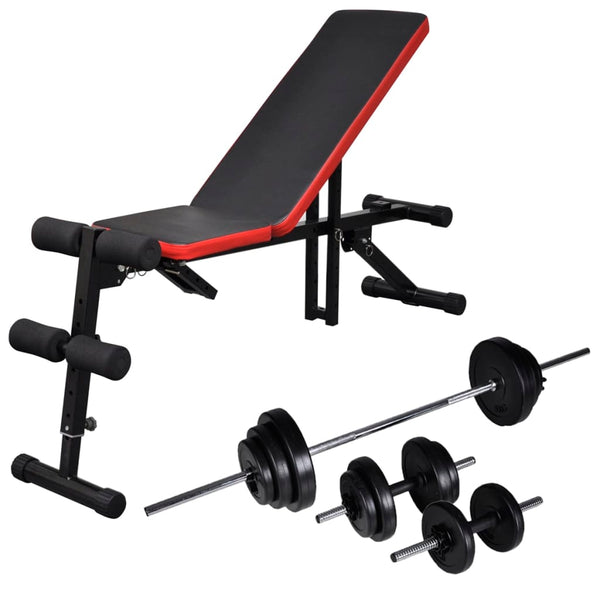 Banco musculação ajustável + conjunto barras e halteres 30,5 kg