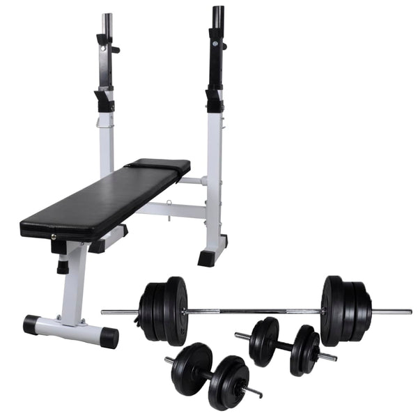 Banco musculação c/ suporte p/ pesos + barras e halteres 60,5kg