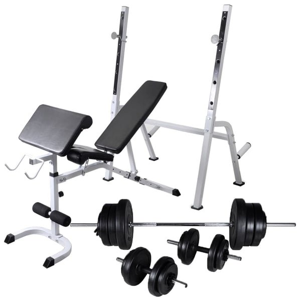 Banco musculação c/ suporte p/ pesos + barras e halteres 60,5kg
