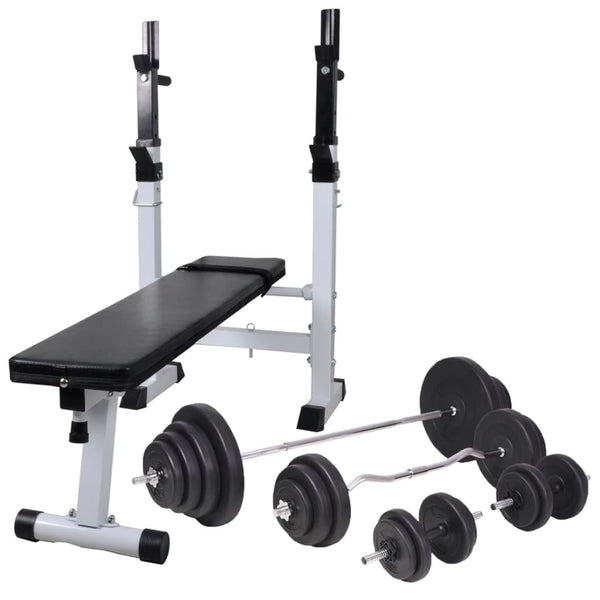 Banco musculação c/ suporte p/ pesos + barras e halteres 120 kg