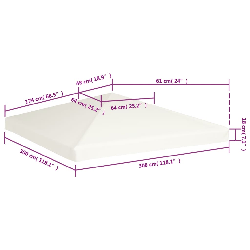 Cobertura de gazebo 310 g/m² 3x3 m branco nata