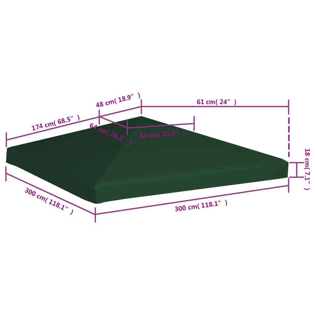Cobertura de gazebo 310 g/m² 3x3 m verde