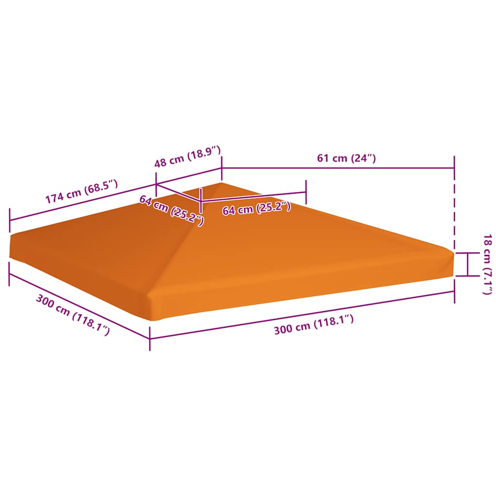 Cobertura de gazebo 310 g/m² 3x3 m laranja