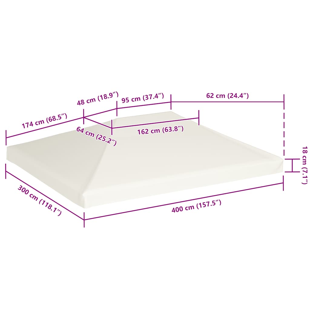Cobertura de gazebo 310 g/m² 4x3 m branco nata