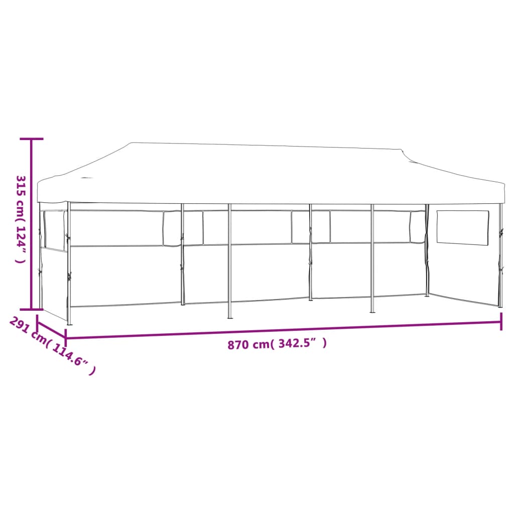 Tenda para festas pop-up dobrável c/ 5 paredes 870x291x315 cm antracite