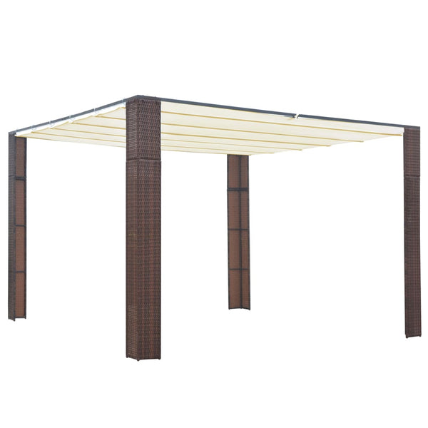 Gazebo com teto em vime PE 300x300x220 cm castanho e creme