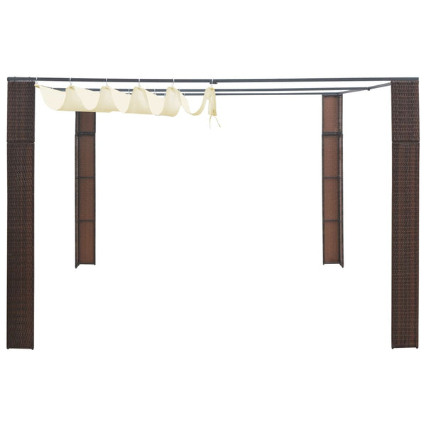 Gazebo com teto em vime PE 300x300x220 cm castanho e creme