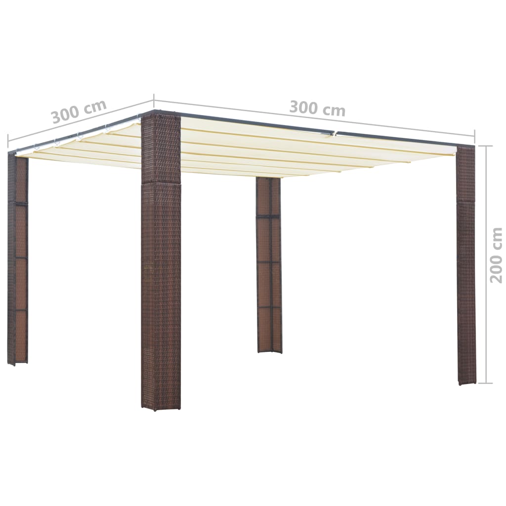 Gazebo com teto em vime PE 300x300x220 cm castanho e creme