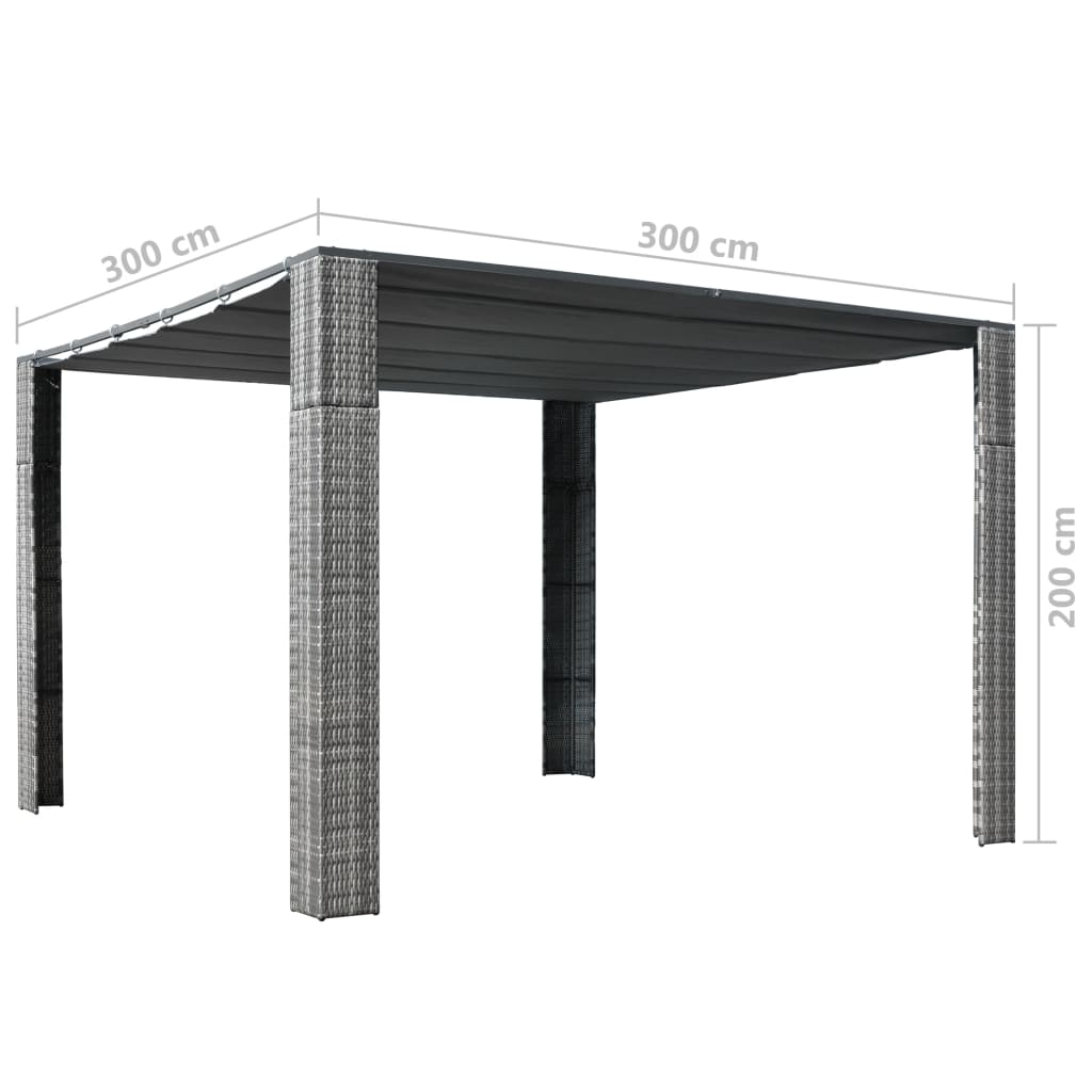 Gazebo ccom teto em vime PE 300x300x220 cm cinzento e antracite