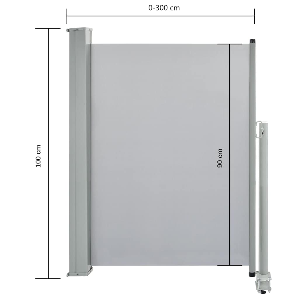 Toldo lateral retrátil para pátio 100x300 cm cinzento