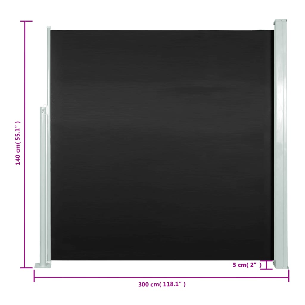 Toldo lateral retrátil 140x300 cm preto