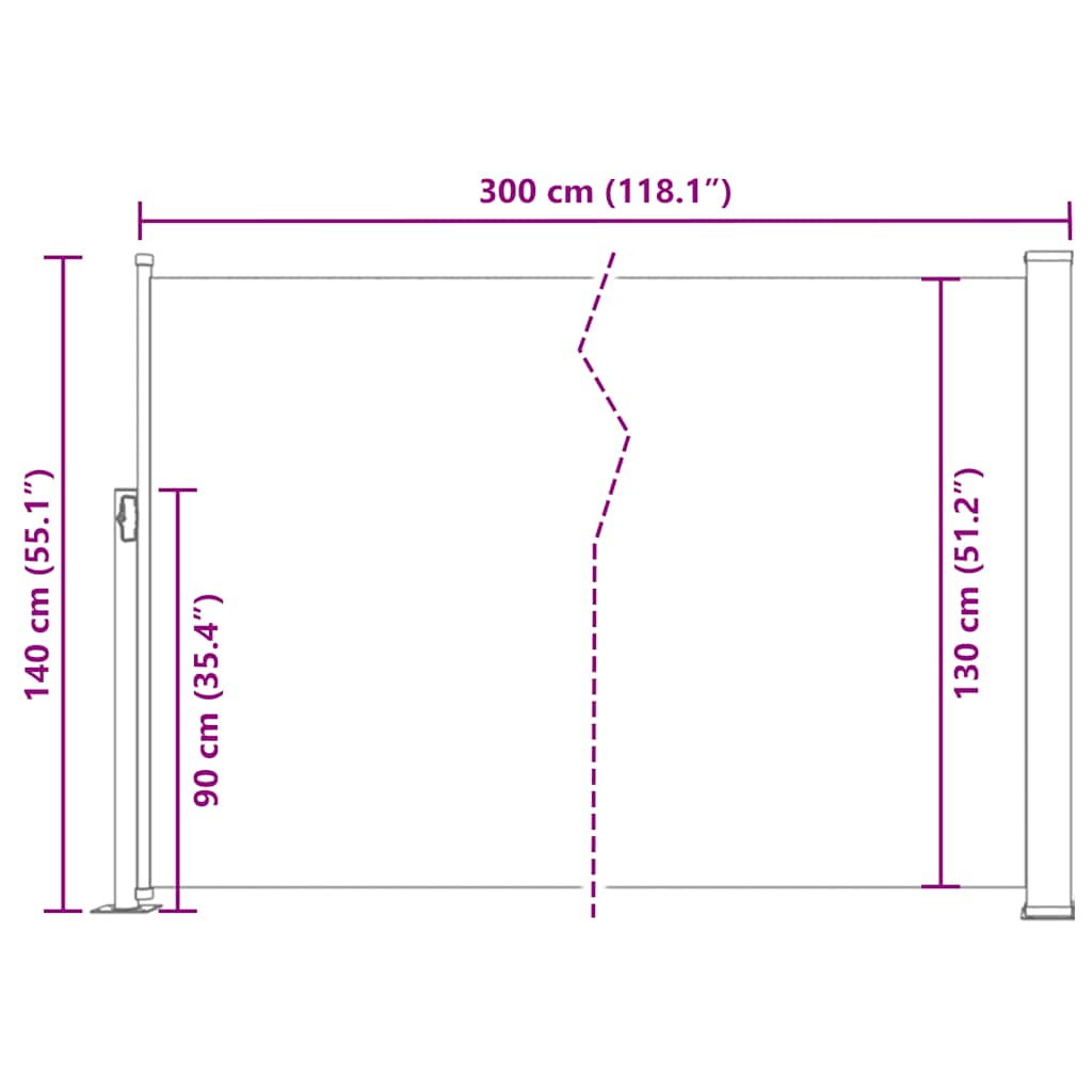 Toldo lateral retrátil 140x300 cm cinzento