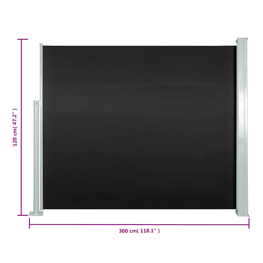 Toldo lateral retrátil 120x300 cm preto