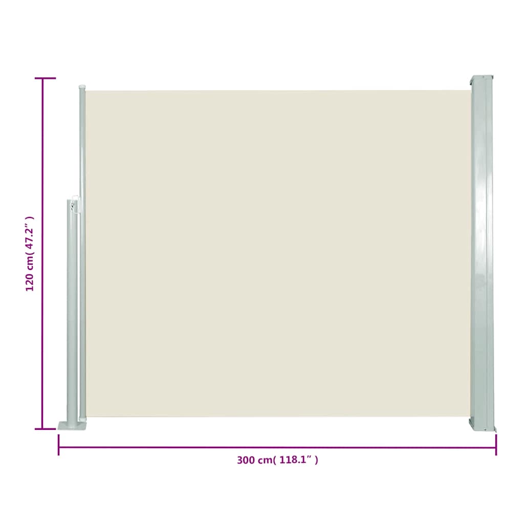 Toldo lateral retrátil 120x300 cm creme