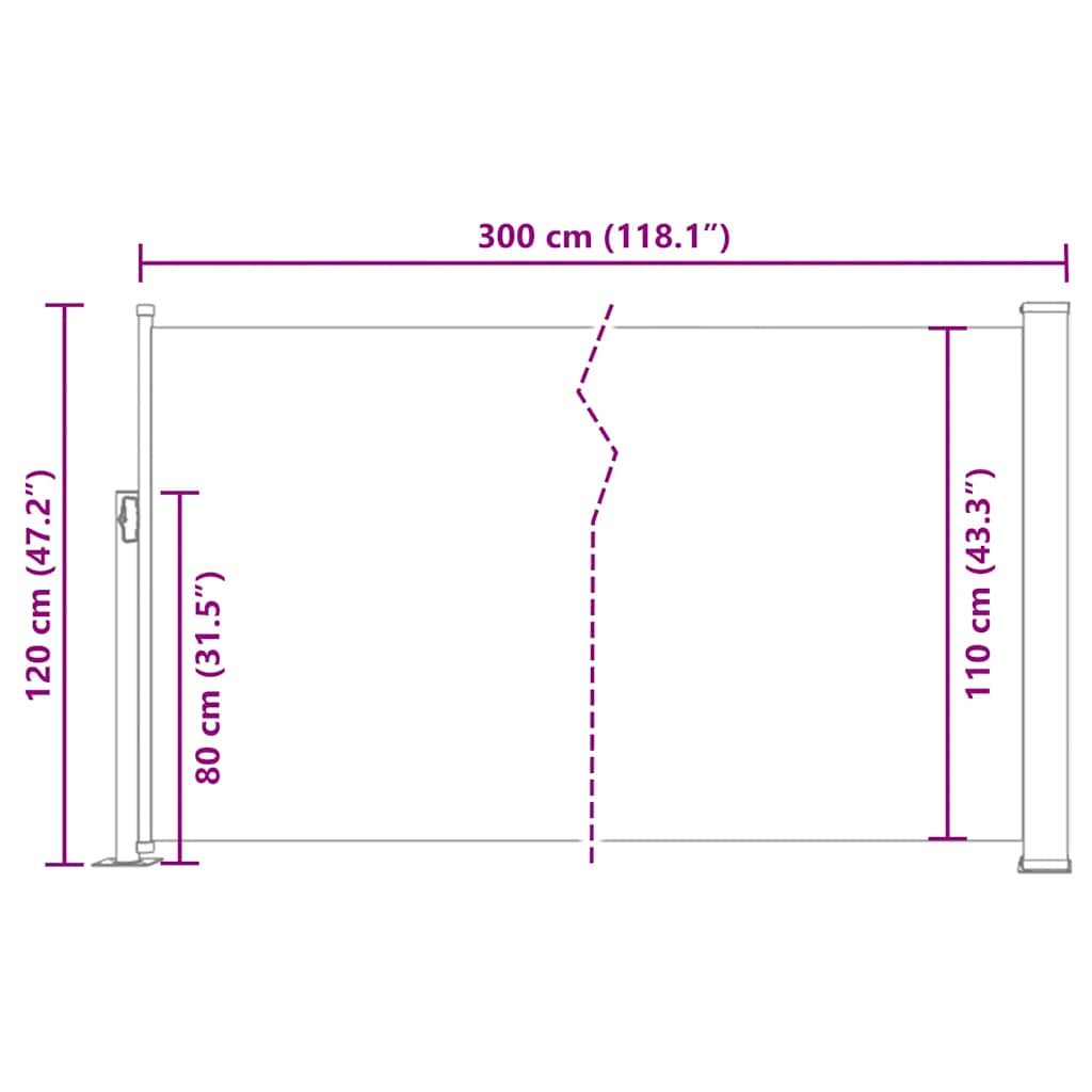 Toldo lateral retrátil 120x300 cm vermelho