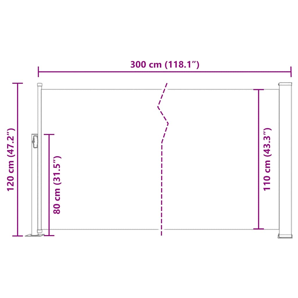 Toldo lateral retrátil 120x300 cm castanho