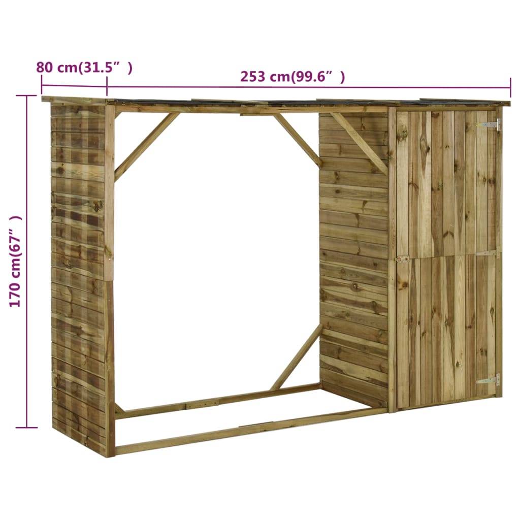 Abrigo para arrumação lenha/ferramentas 253x80x170 cm pinho