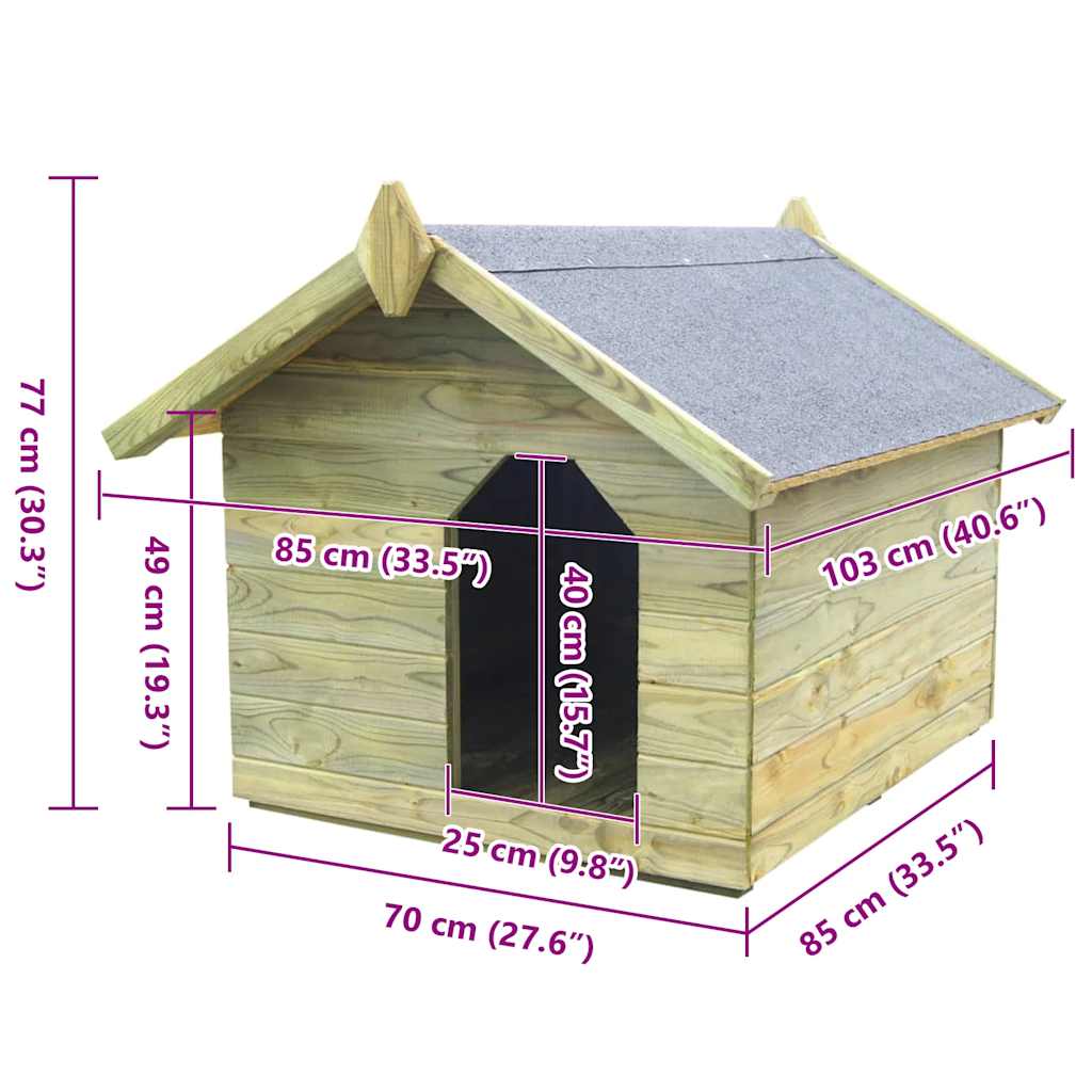 Casota para cão com telhado de abrir pinho impregnado